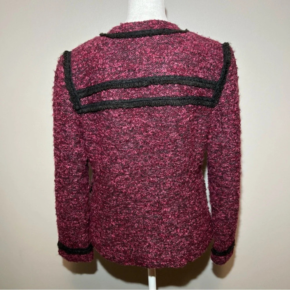NANETTE LEPORE Tweed Blazer Jacket  Size 6 Plum Black Wool Blend Lined - Picture 4 of 12